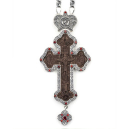 Cross for the priest brass with oxidized, wooden image and chain 