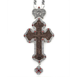 Cross for the priest brass with oxidized, wooden image and chain 