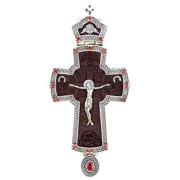 Brass cross with oxidizing and ebony overlays