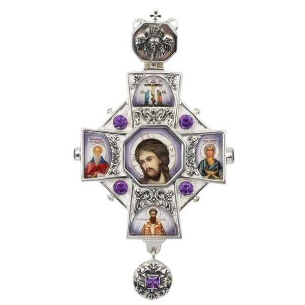 Pectoral cross made of brass, silver plated and blackened