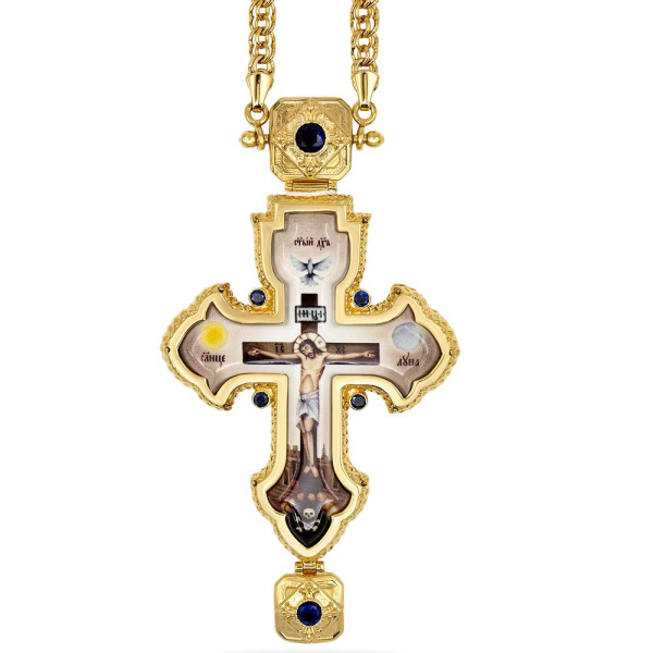Priest's pectoral cross made of brass in gilt with chain