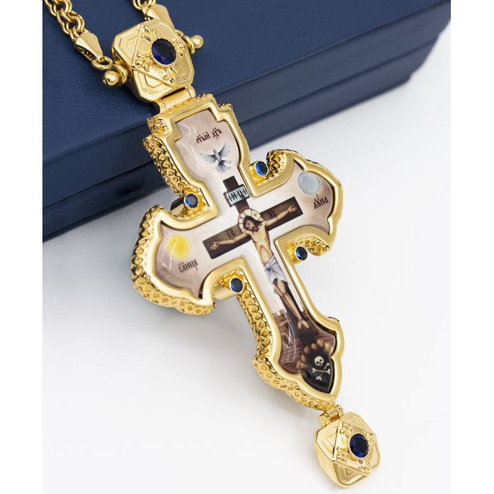 Priest's pectoral cross made of brass in gilt with chain