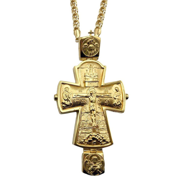 Cross for priest made of brass in gilt with chain