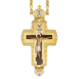 Cross for priest made of brass in gilt with jewelry and chain