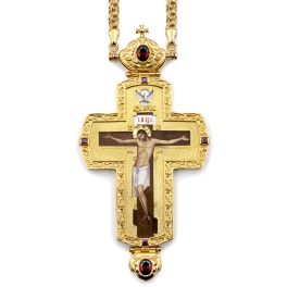 Cross for priest made of brass in gilt with jewelry and chain