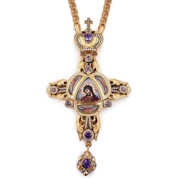 Cross for priest made of brass in gilt with niello and chain