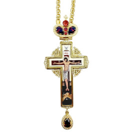 Brass cross in gilding with decal and chain