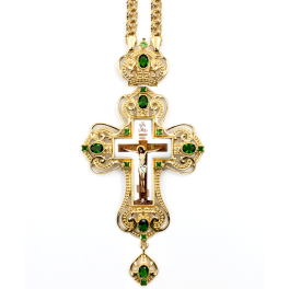 Orthodox pectoral cross made of brass gilded with decal and chain