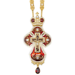 Priest's cross made of brass, gold-plated with enamel and chain
