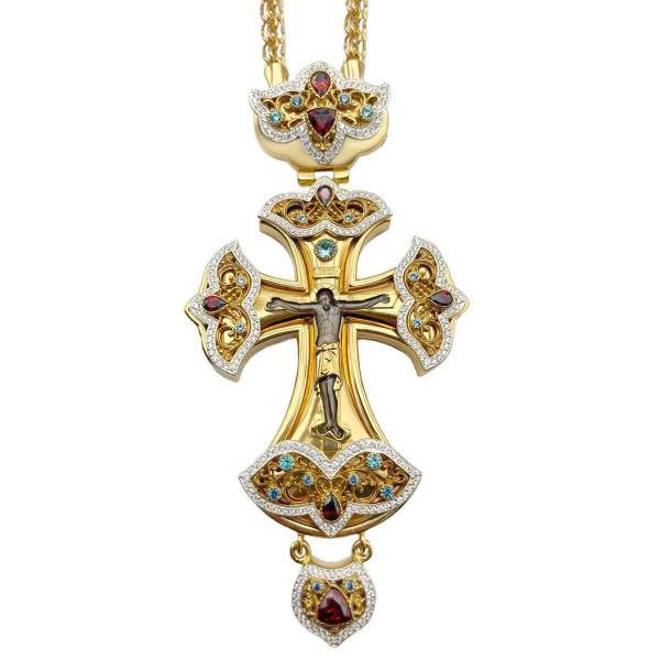 Priest's cross in brass in gold plated with silver plating and chain