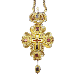 Cross for priest made of brass in gilt with stones and chain