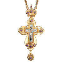 Cross for priest made of brass in gilt with stones and chain