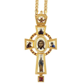 Cross for priest made of brass in gilt with stones and chain