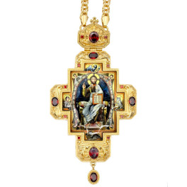 Cross for the priest brass in gilt with print and chain 