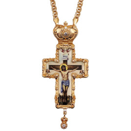 Brass Orthodox cross in gilt with print and chain