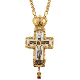 Brass Orthodox cross in gilt with print and chain