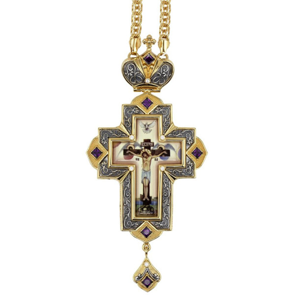 Mosazný pozlacený kříž s potiskem a řetěz