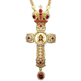 Brass pectoral cross in gilt with print and chain