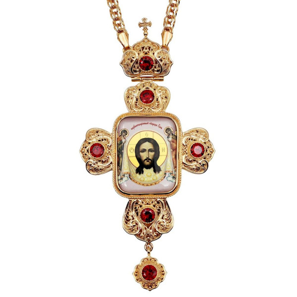 Cross for the priest brass in gilt with print and chain 