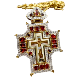 Brass cross in gilt with fianite jewelry and chain