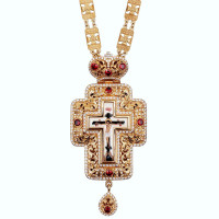 Kříž pro kněze z pozlacené mosazi s ozdobami a řetízkem