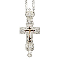 Pectoral cross made of brass in silver plated with chain