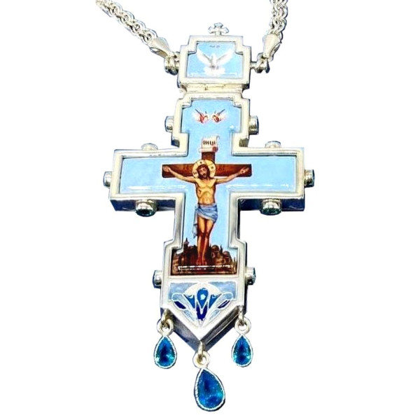 Brass cross in silver plated with chain
