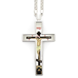 Brass pectoral cross in silver plated with chain Brass pectoral cross in silver plated with chain