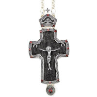 Cross of brass in silver plated with ebony image and chain
