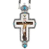 Cross for priest made of brass in silver-plated silver with niello and chain