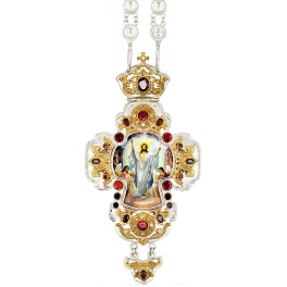 Priest's cross made of brass in silver plated with gilding and chain