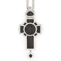 Cross for priest made of brass in silver plated with ebony image and chain