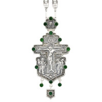 Cross for priest made of brass in silver-plated silver with niello and chain