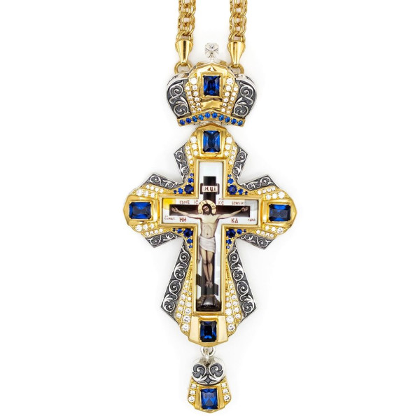 Cross for priest made of brass in silver-plated silver with gilding with chain