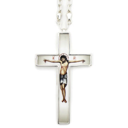 Pectoral cross made of brass in silver with chain Pectoral cross made of brass in silver with chain