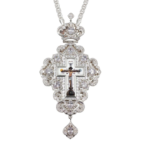Pectoral Cross for Priest made of brass in silver plating with chain