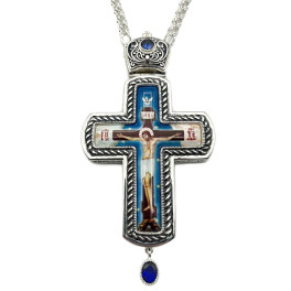 Pectoral cross made of brass with rhodium-plating and chain