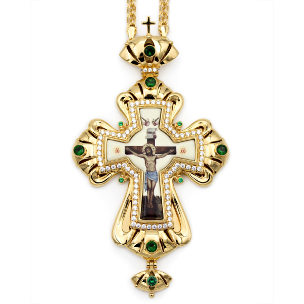 Cross for priest made of brass in gilt with chain