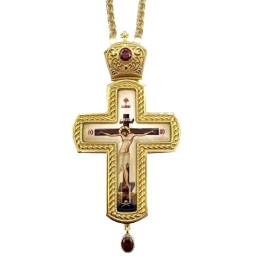 Pectoral cross of brass in gilding with chain