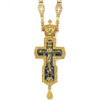 Cross for priest made of brass in gilt with phianites and chain