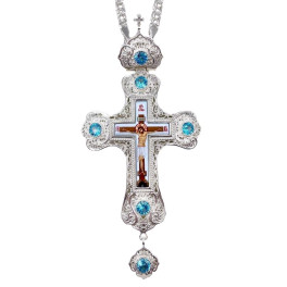 Silver-plated brass pectoral cross with chain Silver-plated brass pectoral cross with chain