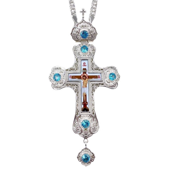 Silver-plated brass pectoral cross with chain Silver-plated brass pectoral cross with chain