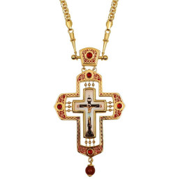 Cross for the priest pectoral made of jewelry alloy gilded with jewelry and chain 