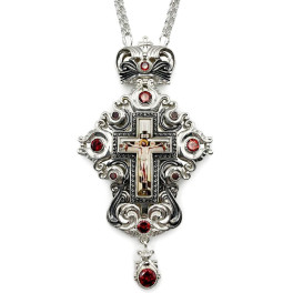 Cross for priest made of brass in silver-plated silver with niello and chain