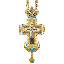 Brass pectoral cross in silver plated with gilding and chain