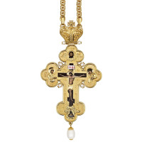 Pectoral cross for priest made of brass in gilt with chain