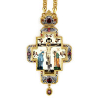 Brass pectoral cross in gilding with print and chain