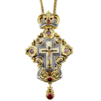 Brass pectoral cross in gilt with niello and chain