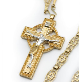 Cross for priest made of brass in gilt with silver plating and chain
