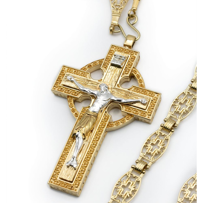 Cross for priest made of brass in gilt with silver plating and chain
